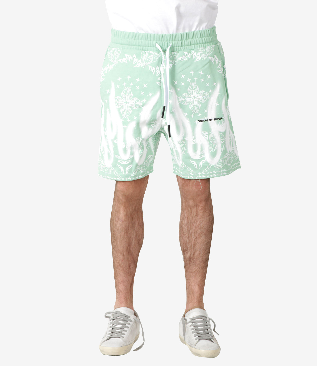 Vision of Super | Bandana Print Green and White Sport Bermuda Shorts