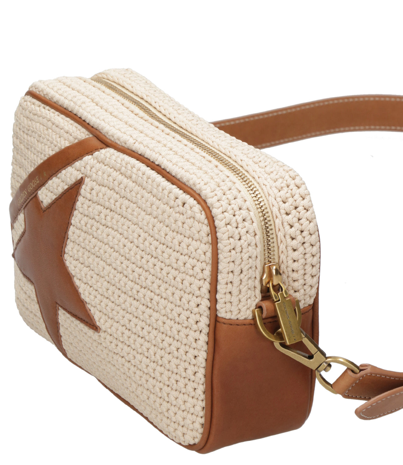 Golden Goose | Borsa Tracolla Star Bag Crochet Body Beige e Cuoio