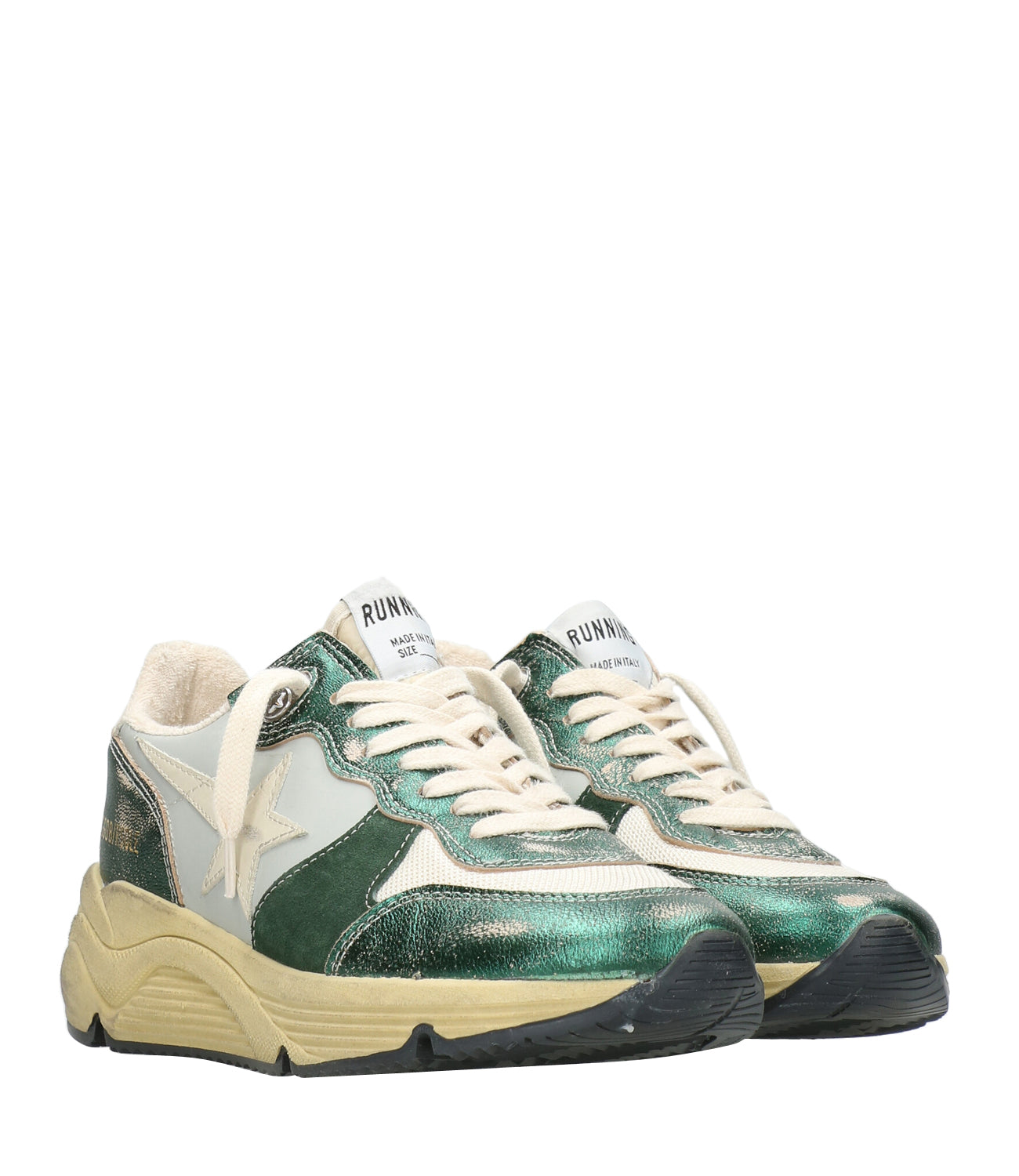 Golden Goose | Running Sole Sneakers Green, Cream and Silver