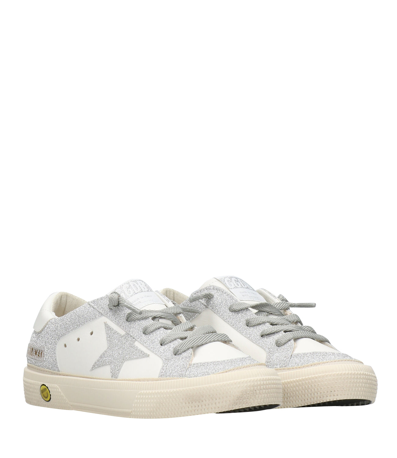Golden Goose Kids | May White and Silver Sneakers