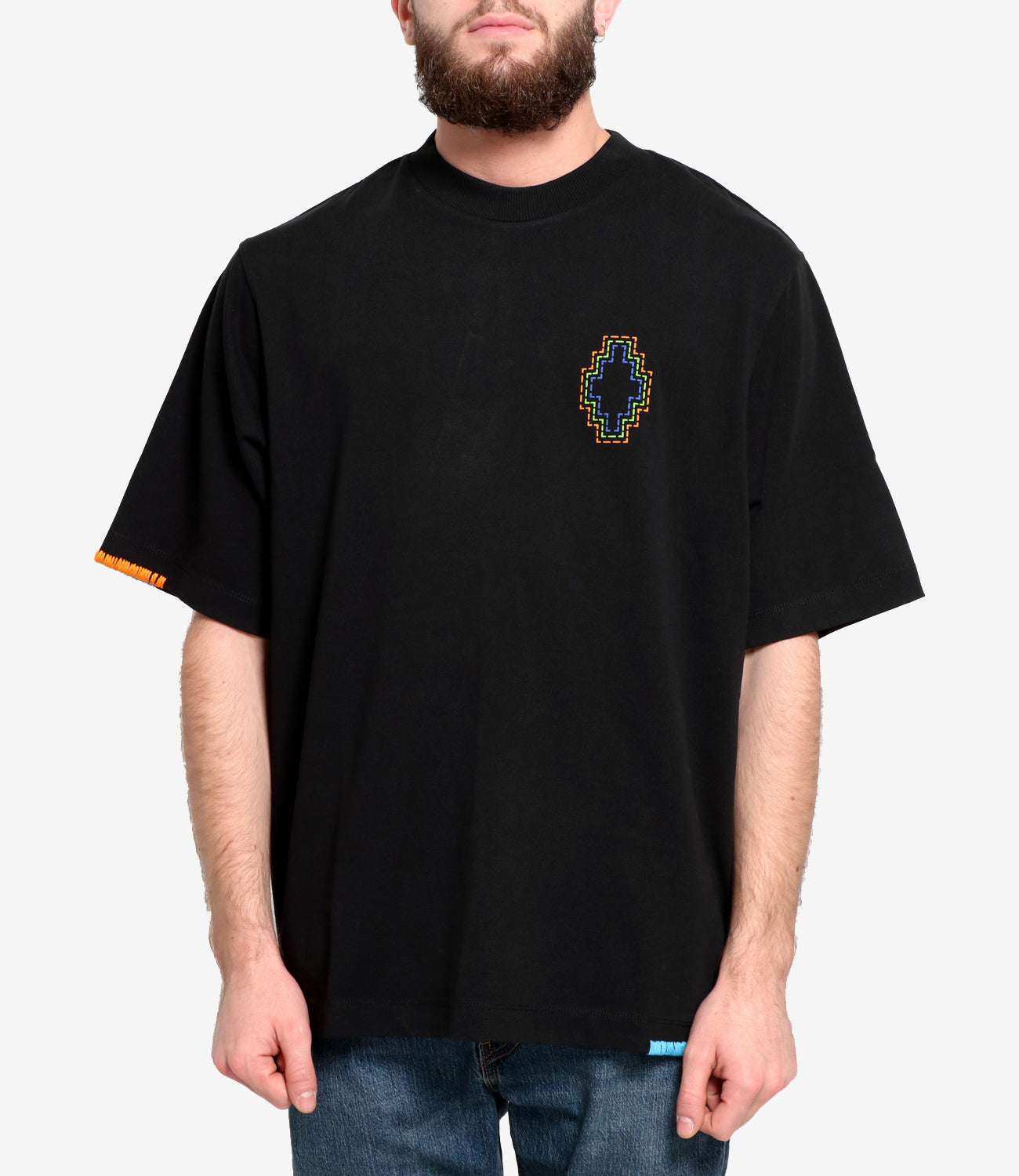 Marcelo Burlon | T-Shirt Stitch Cross Nero e Arancio