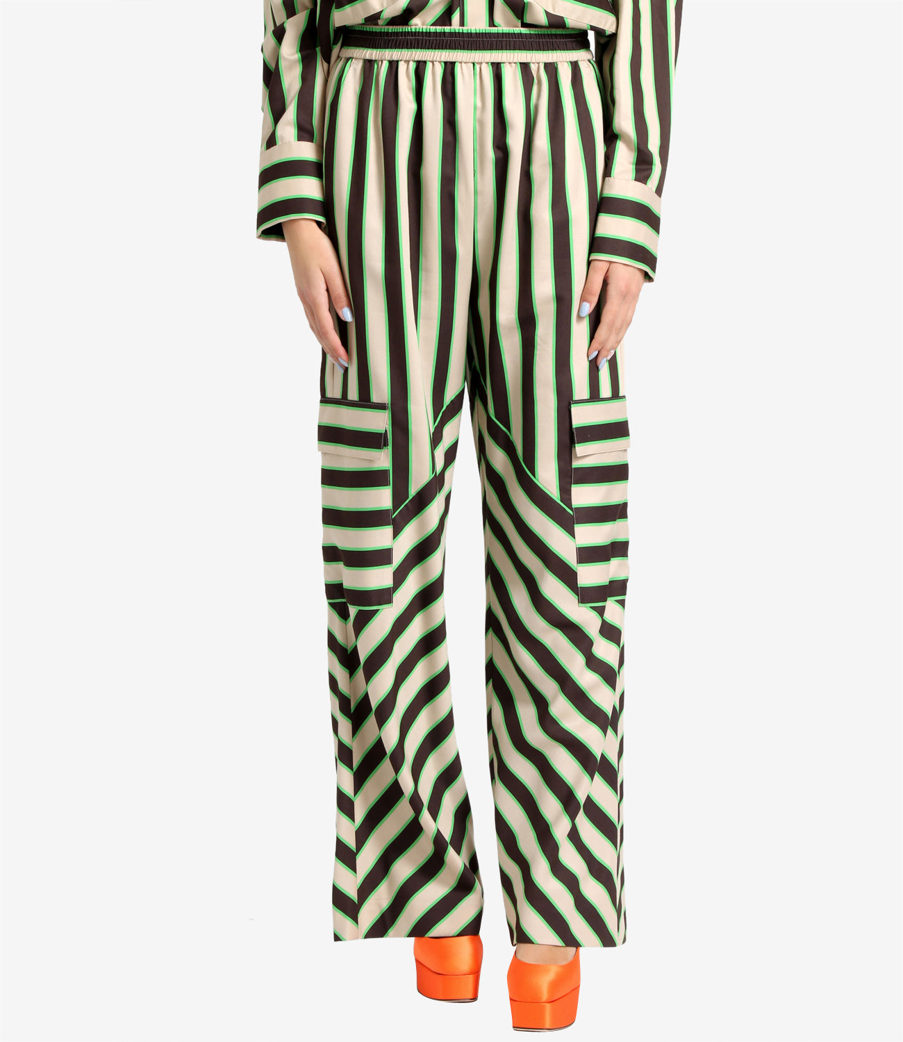 MSGM | Beige and Green Trousers