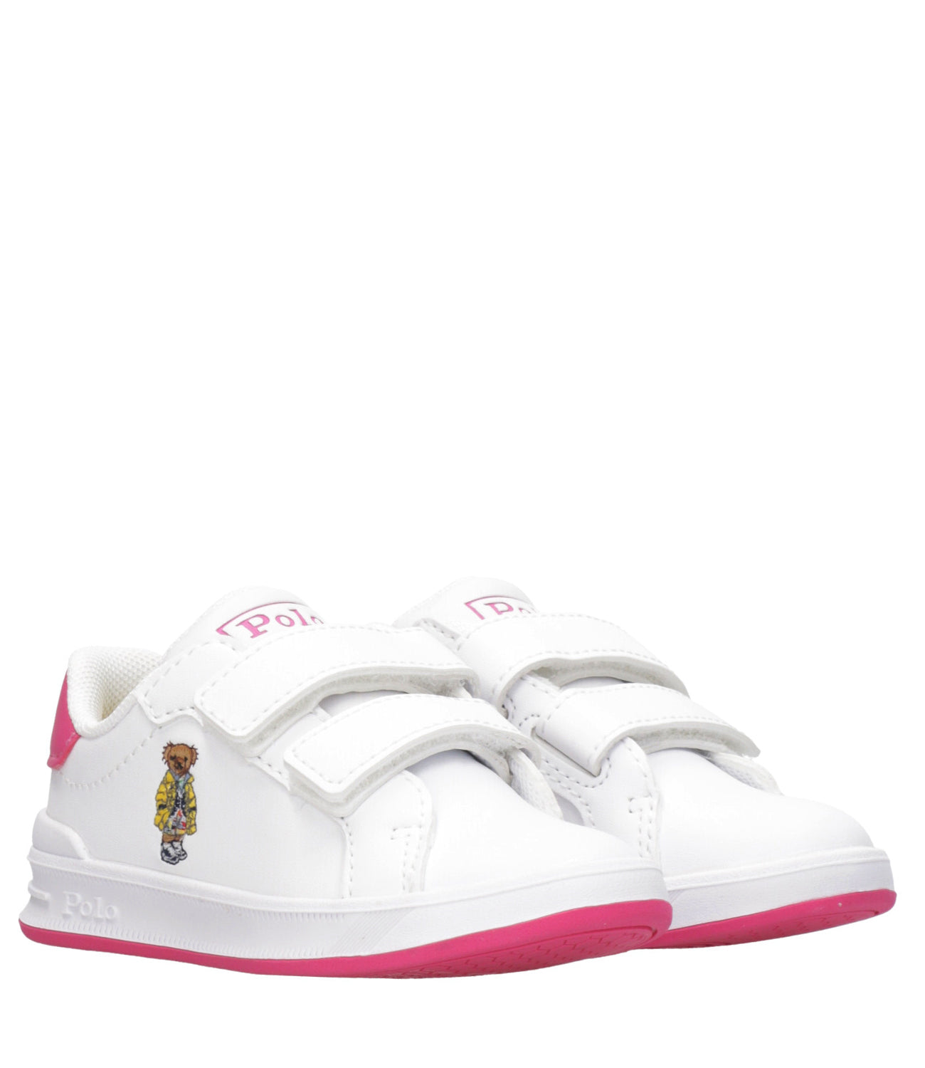 Ralph Lauren Childrenswear | Heritage Court II Bear EZ Sneakers White and Fuxia
