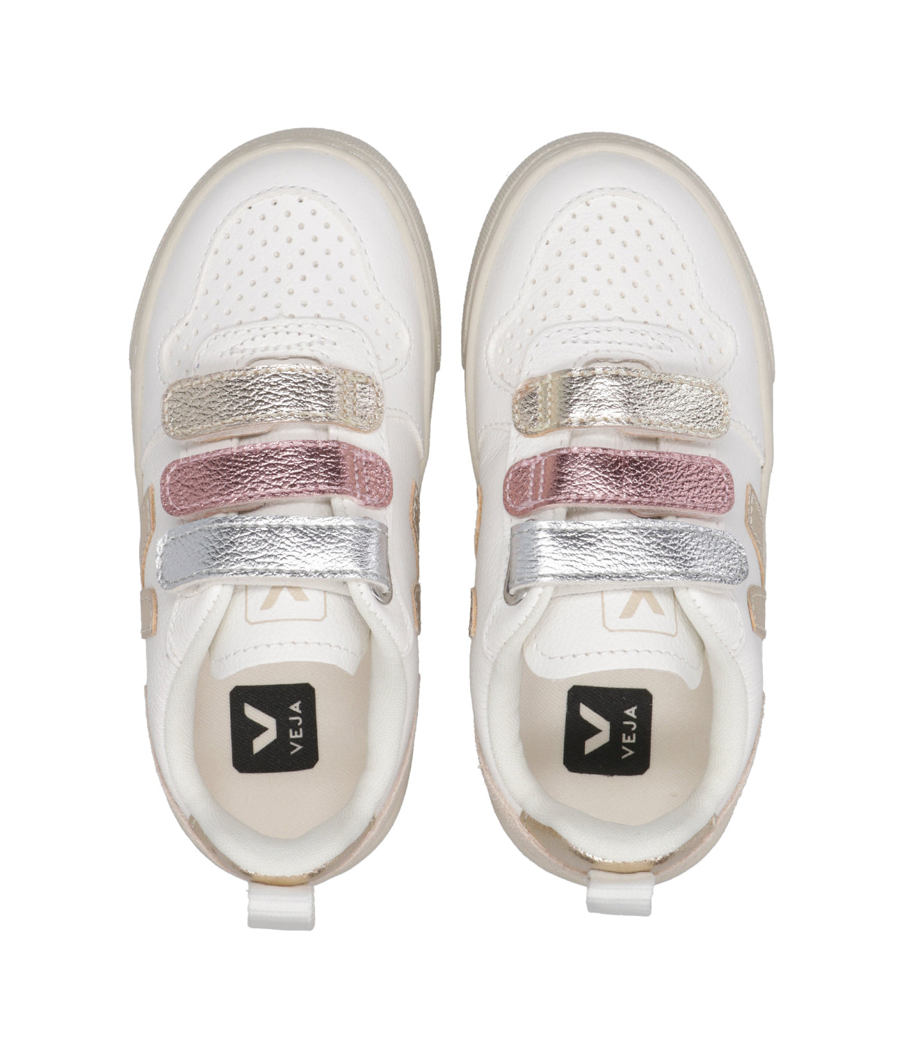 Veja Kids | Sneakers V-10 Velcro Bianco, Oro, Argento e Oro Rosa